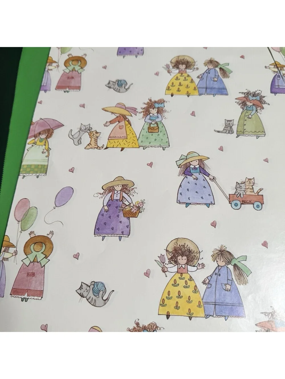 Vtg. Wrapping Paper Girls Cats Balloons Beck Design Scrapbook Craft 1.5 Sheets